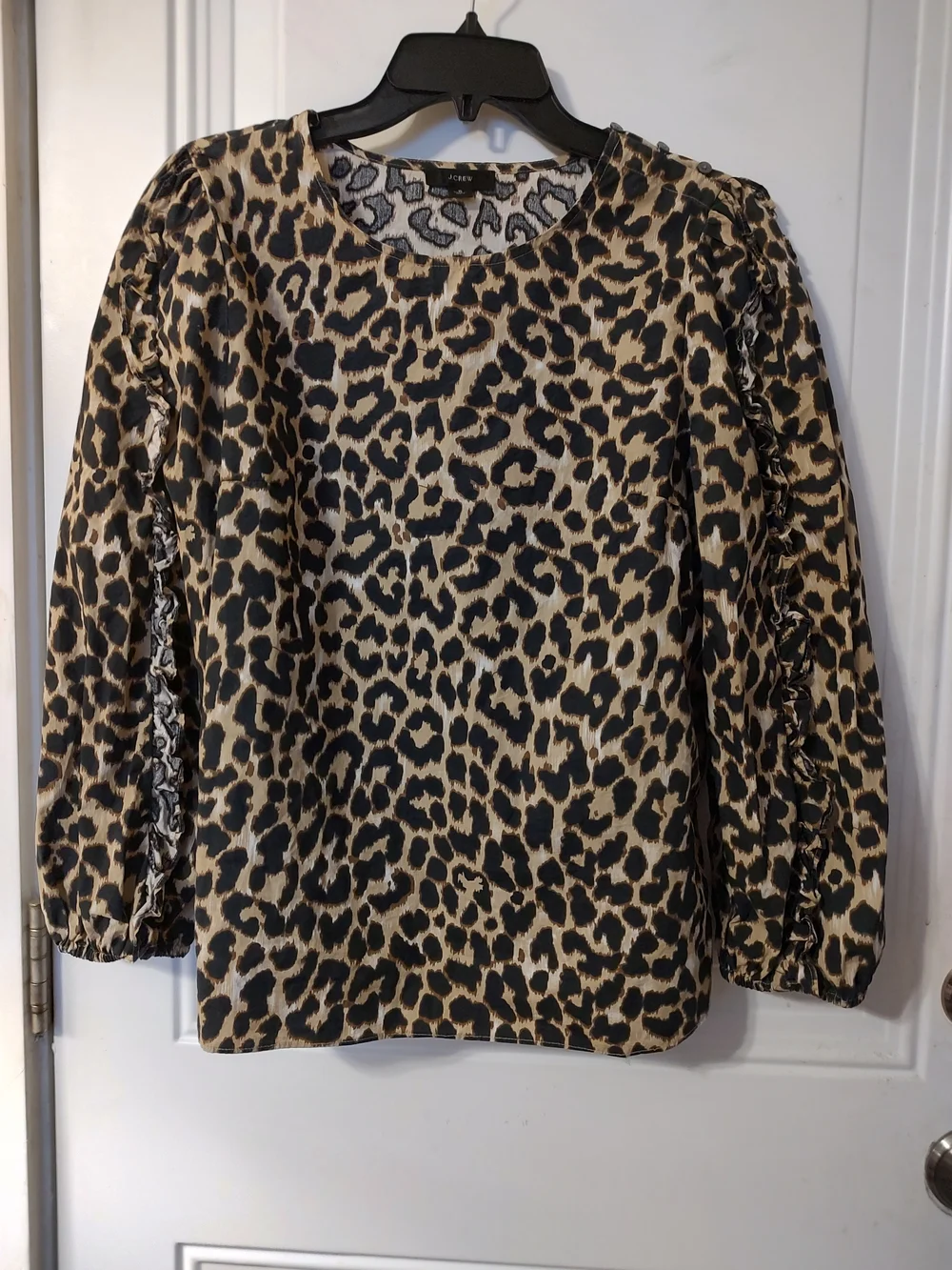 J. Crew Leopard Print Puff-Sleeve Top in Tan/Black
